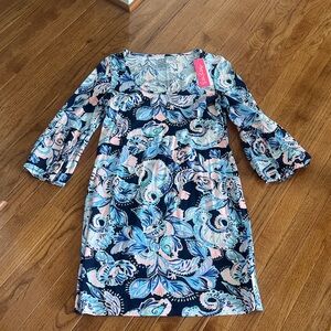 NWT! Lilly Pulitzer Navy Floral Shift Dress with Pastel Pink & Aqua size medium